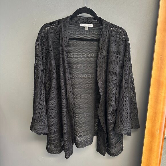 Danny & Nicole Black Plus Size 24W Open Netted Cardigan Cover Up Top - Picture 1 of 5